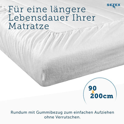 Setex Molton body mattress protectors, fitted sheet, basic, white, 1308, Cotton, White, 90 x 200 cm