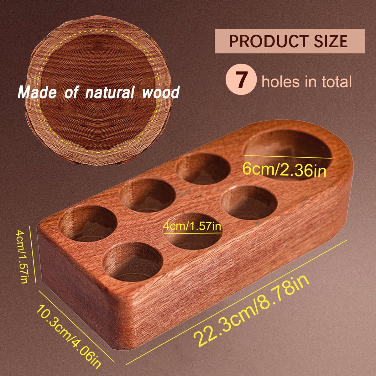 Wisnewth Wooden Essential Oil Holder with 7 Holes (4cmx6 & 6cmx1), Retro Desktop Display Rack for Bathroom Vanity Desk Organizer