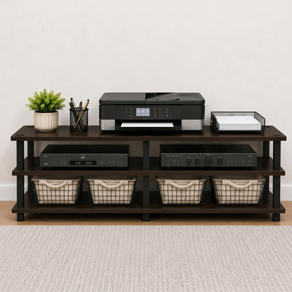 Furinno TURN-S-TUBE TV Stand, 3-Tier No Tools Entertainment Center, TV Console for TV up to 46 Inch, for Living Room, Bedroom, Dark Brown