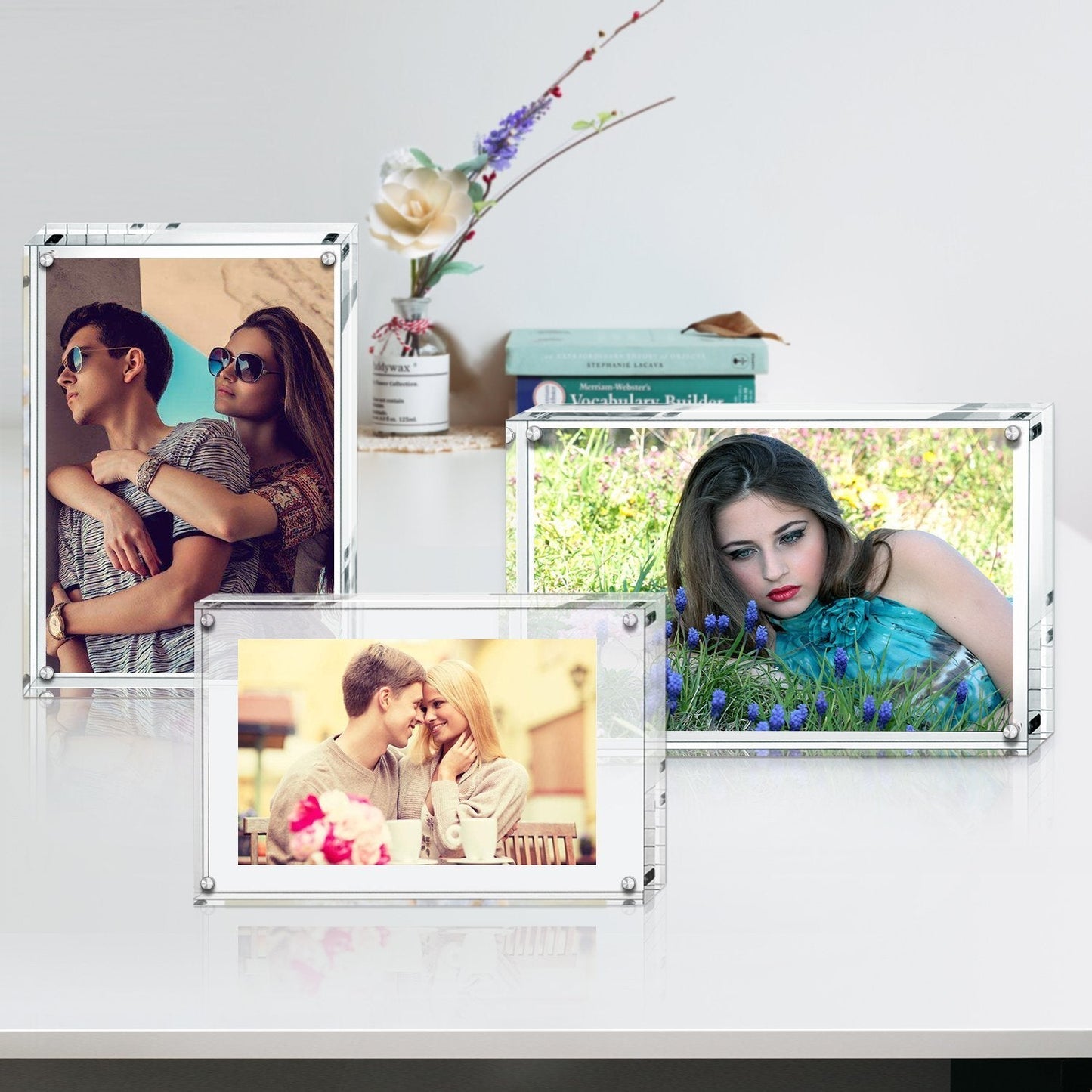 Boxalls Acrylic Photo Frame 13 x 18 cm (5 x 7 inch)-Set of 5, Double Sided Picture Frame with Magnetic, Clear Frameless Desktop Photo Block
