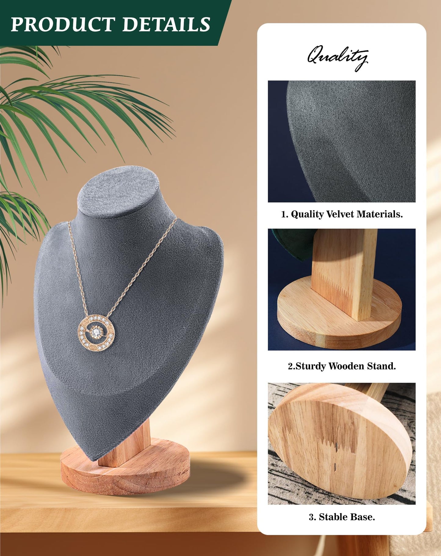 TINGSING Velvet Necklace Display Stand Jewelry Bust Display Stands