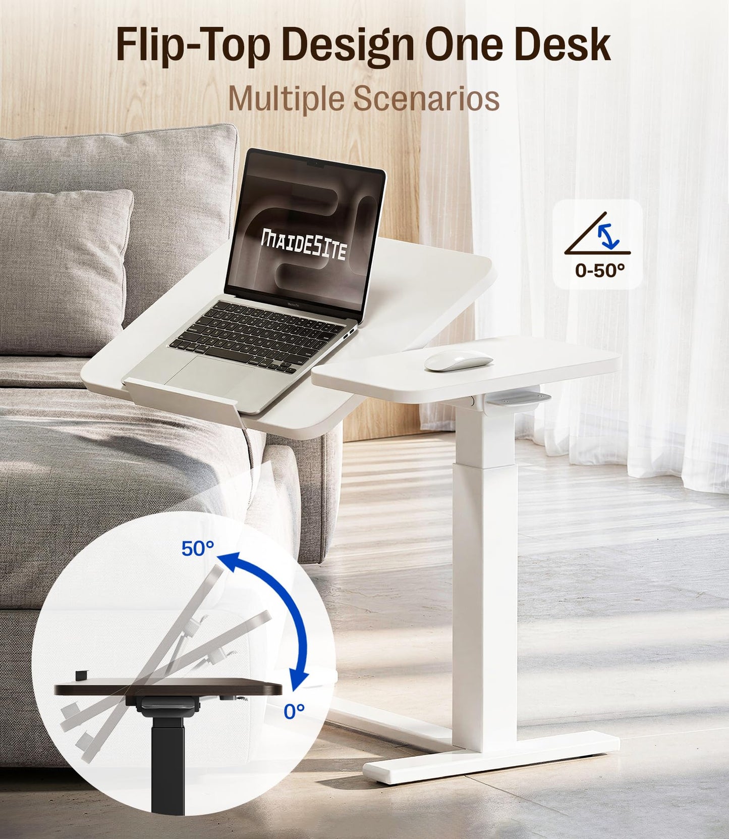 MAIDeSITe Fit Dual Overbed Table with Wheels, C-Shape Bedside Table
