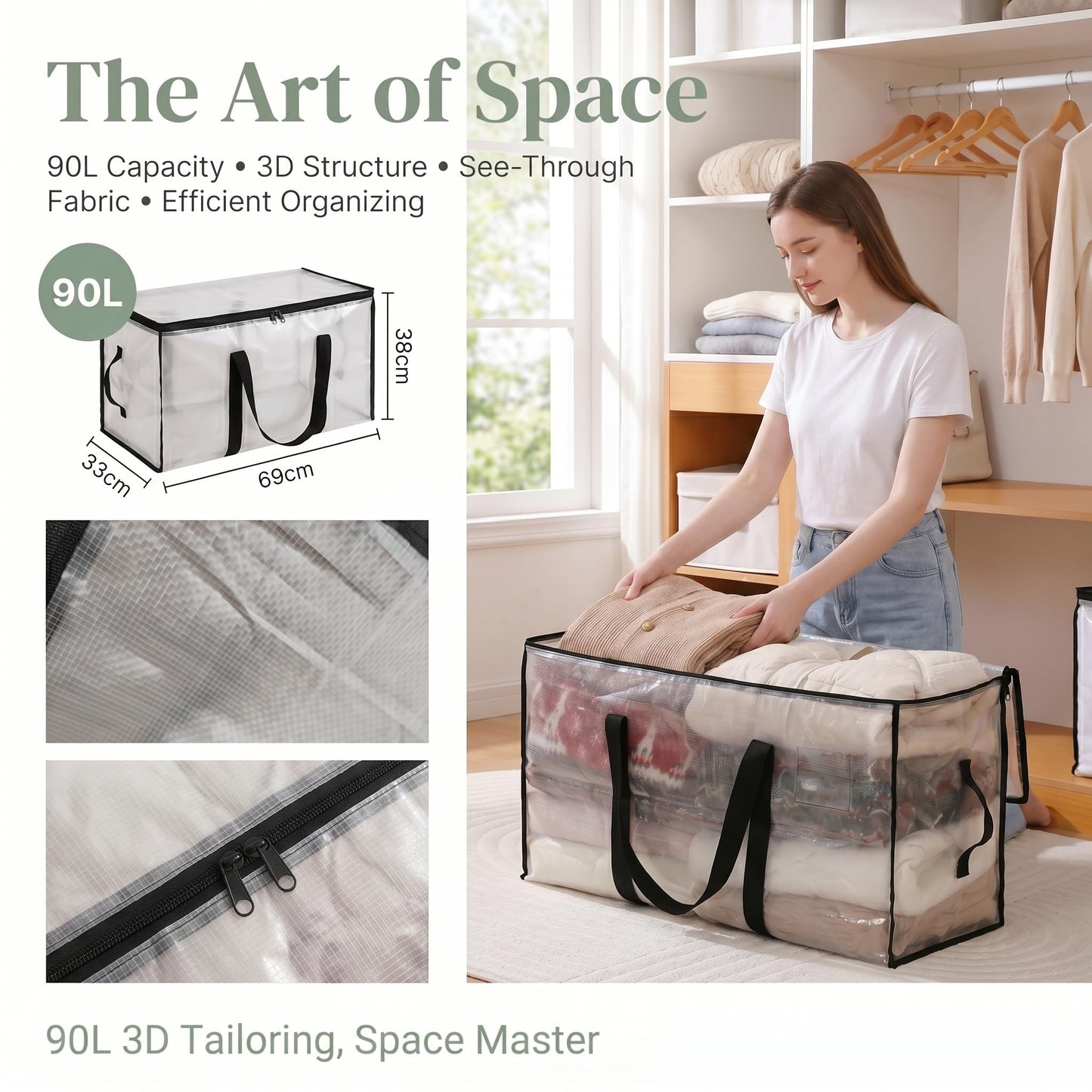 CNMTCCO Extra Large Moving Bags Heavy Duty, 90L Clothes Storage Bags with Zips and Handles, Water-Resistant Moving Boxes Alternative for College Dorm