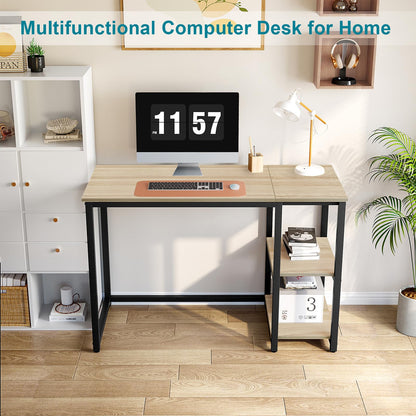 WOHOMO Computer Desk 100cm with 2-Tier Shelves Sturdy Home Office Desk with Large Storage Space Modern Gaming Desk Study Writing Laptop Table for