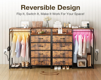 Coleshome Chest of Drawers Bedroom with Hanging Rail, 110x30x106cm, Vintage