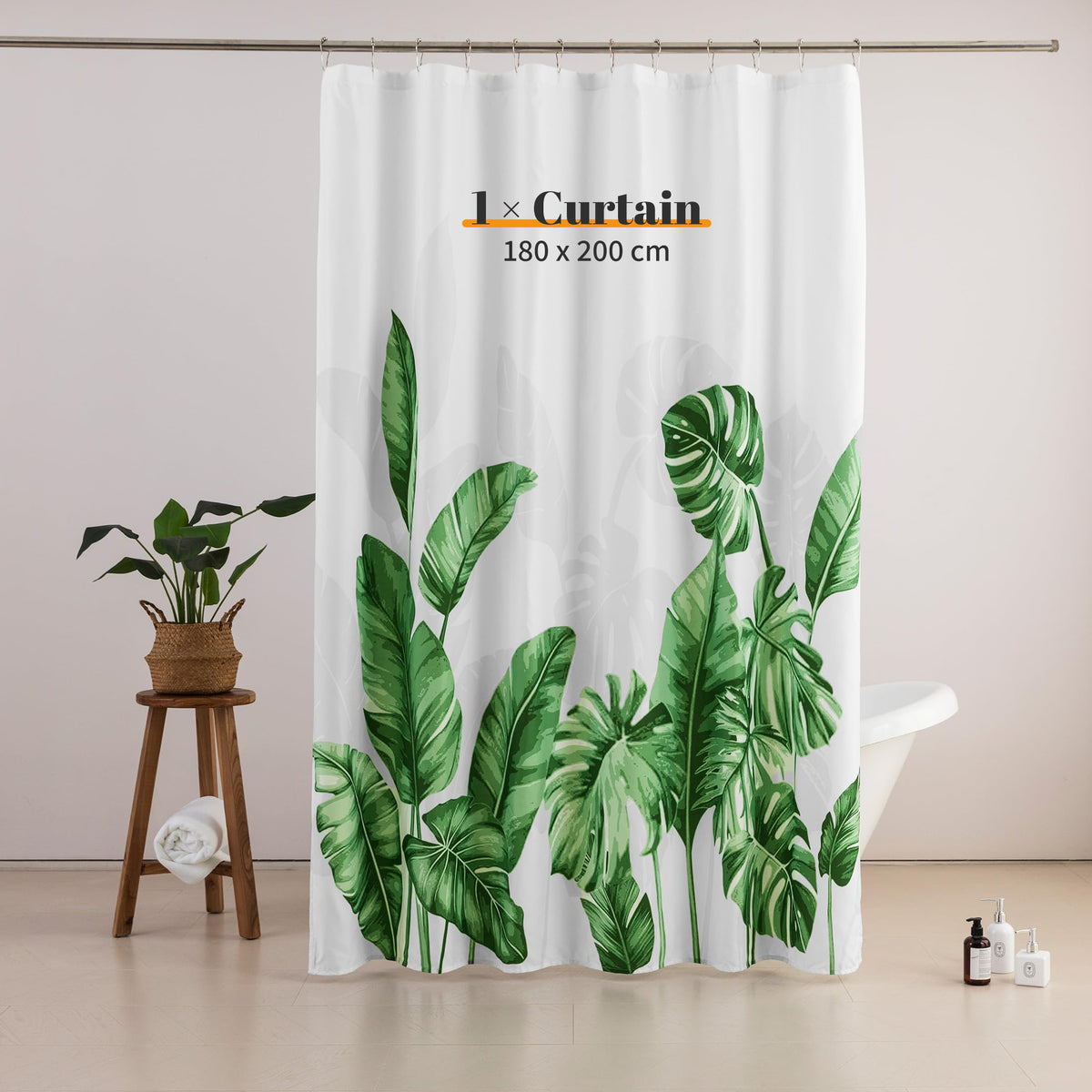 Sonive Shower Curtain with Grommets WaterResistant Green Leaves L200xW180cm