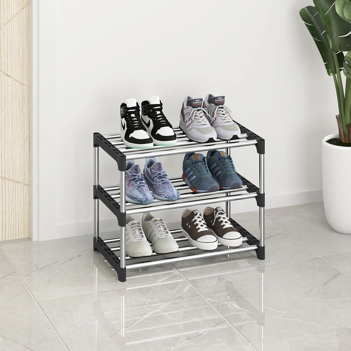 NIAWECAN Small Shoe Rack, Stackable Shoe Rack 3 Tier, Footware Storage