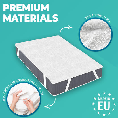 Single Waterproof Mattress Protector 90x190 cm Premium Cotton Terry Bed Cover with Elastic Straps Sheet Soft and Breathable Top Mattress Protector