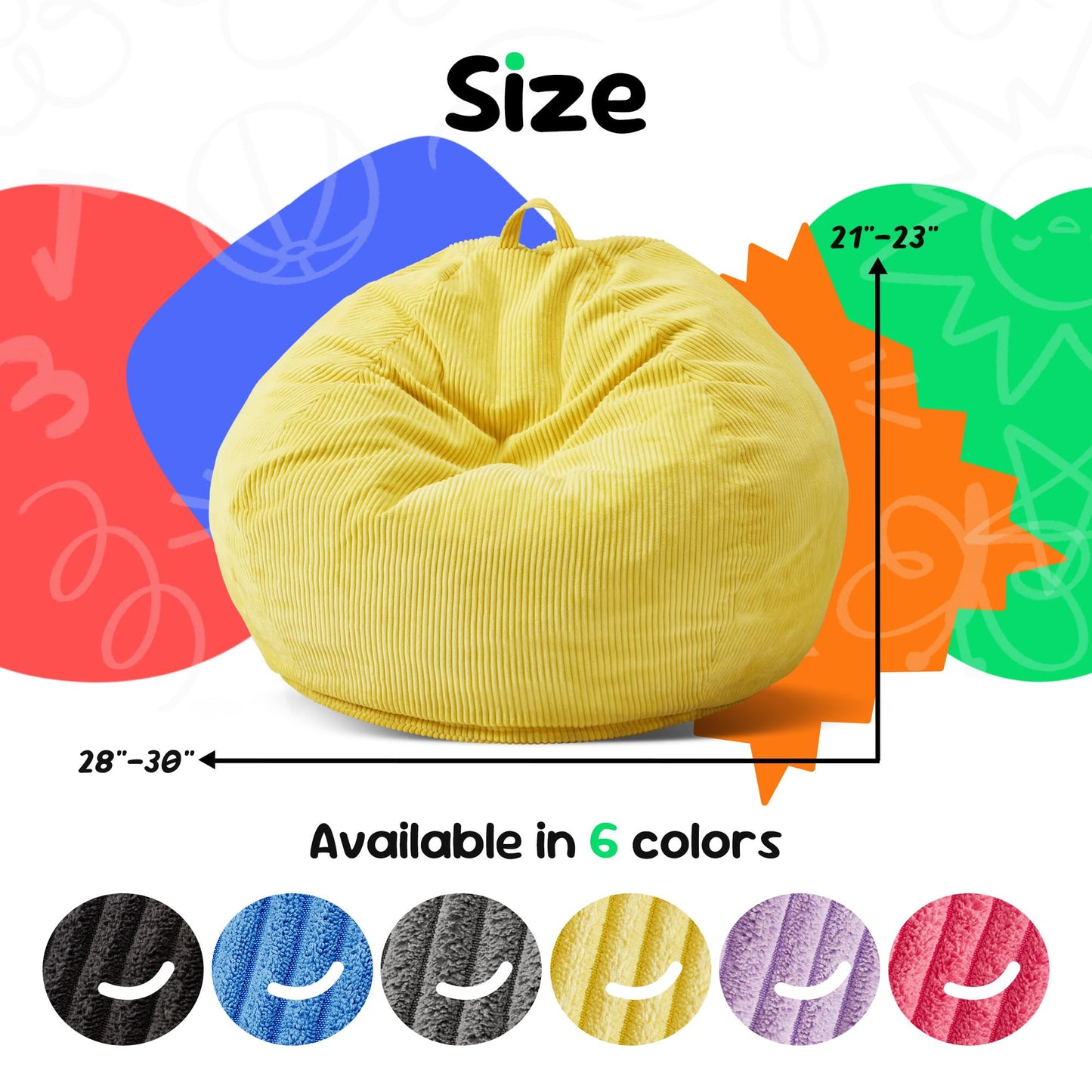Hobestluk Kids Bean Bag Chair Teardrop Shape with Filling, 2.5FT Yellow