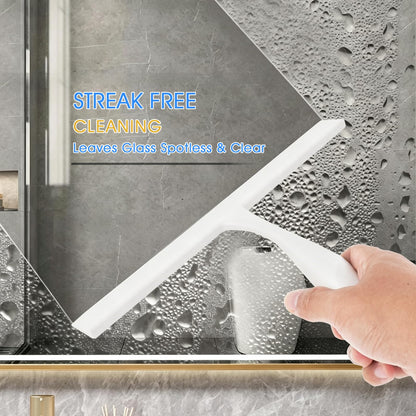 Squeegee for Shower Glass Doors, 11-Inch All-Purpose Silicone Shower Squeegee for Bathroom, Window Cleaning, with Anti-Rust Handle, Adhesive Hook