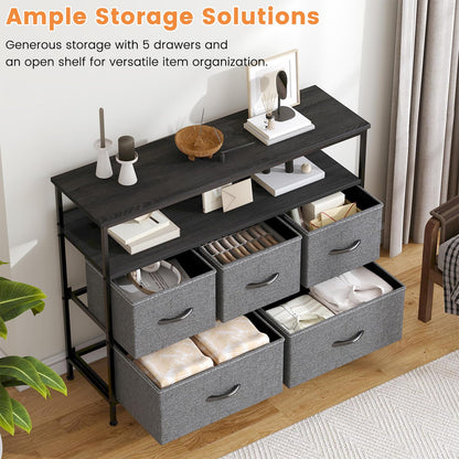 Feonase Chest of Drawers, 5 Drawers Dresser with TV Stand, Metal Frame and MDF Top Board, Adjustable Feet, Storage Unit Ideal for Bedroom