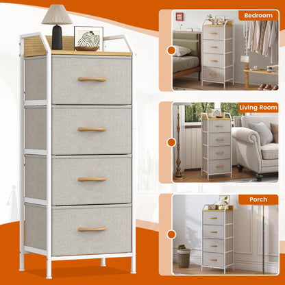 Feonase 4-Drawer Chest of Drawers with Metal Frame & Top Back Panel – Modern Fabric Storage Cabinet for Bedroom, Living Room, Small Spaces