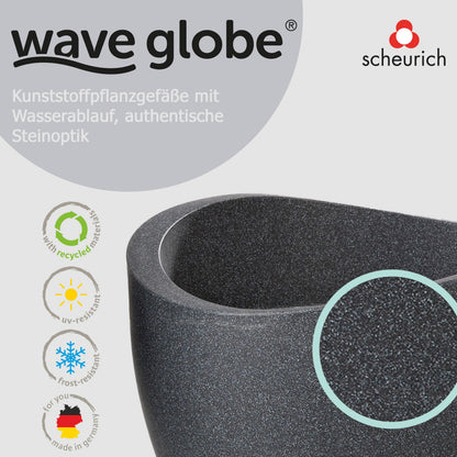 Scheurich Wave Globe, Planter made of Plastic, Black-Granite, 50 cm diameter, 37 cm height, 37 l Vol.