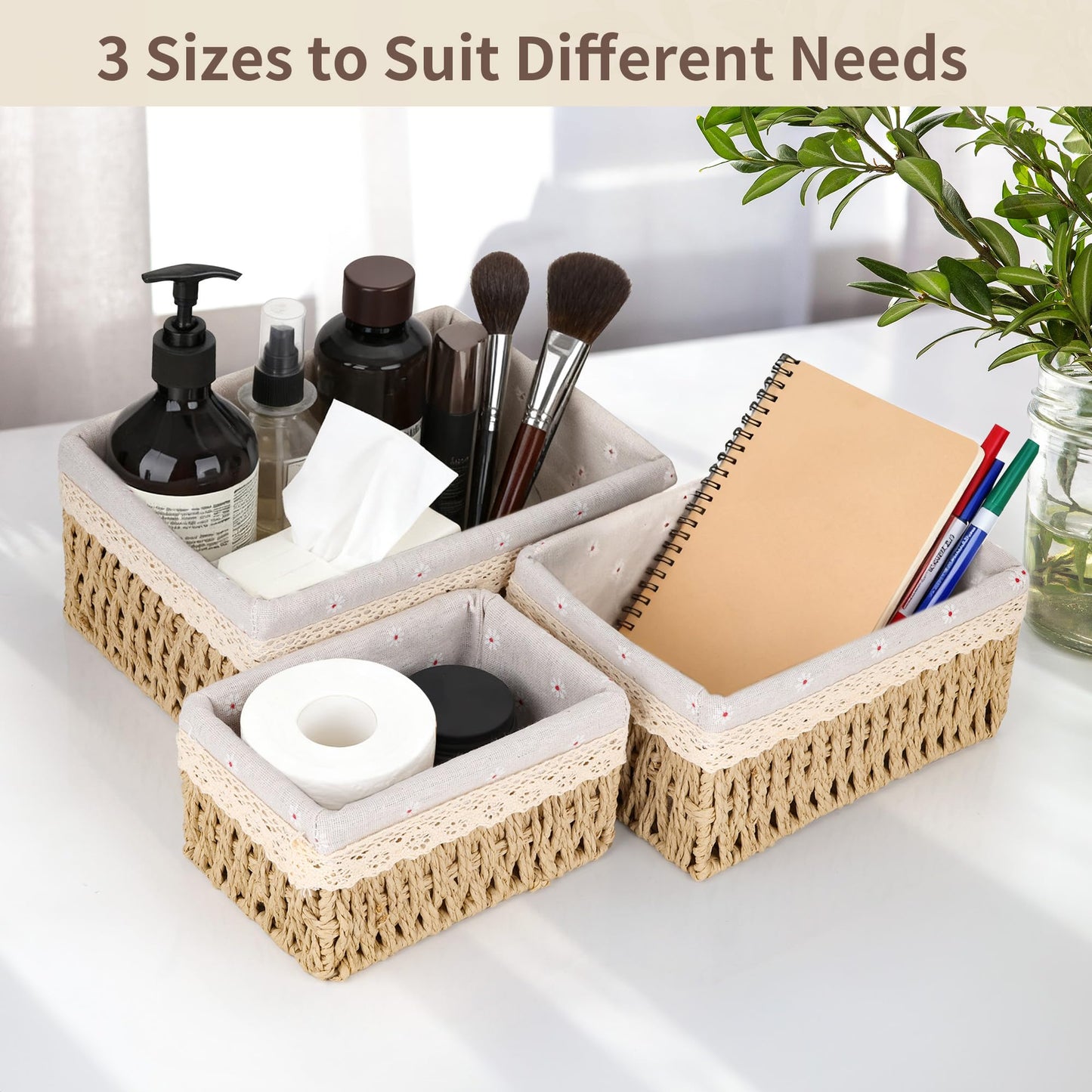 Axincardarm Wicker Storage Basket Woven Makeup Baskets for Storage Set Of 3