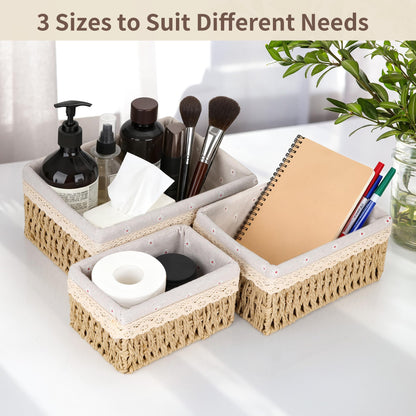Axincardarm Wicker Storage Basket Woven Makeup Baskets for Storage Set Of 3