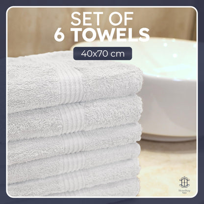 HomeBurg Luxe 6-Piece Towel Set – Soft & Absorbent Cotton, Hotel Quality, Quick-Drying, Easy Care, 40 x 70 cm, White