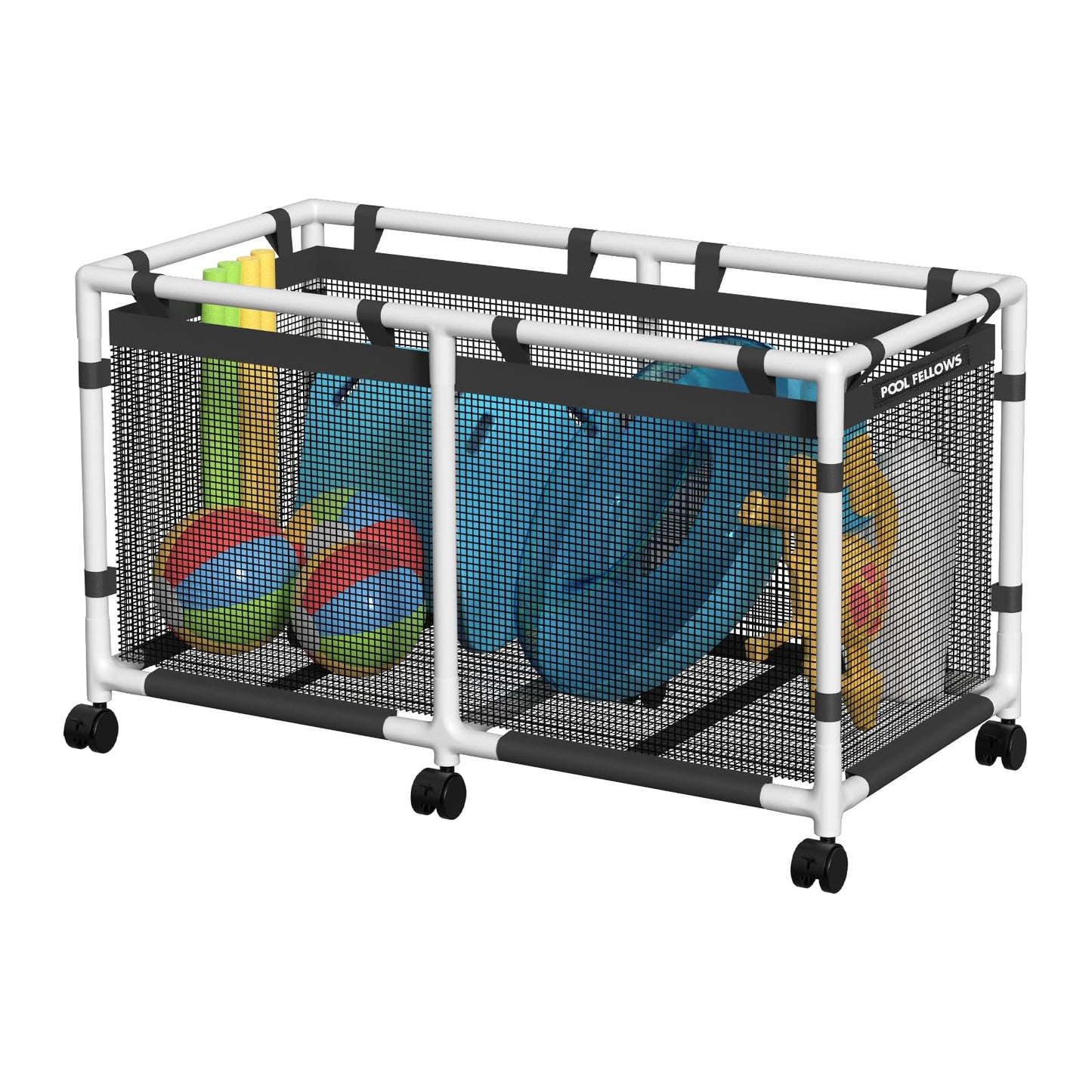 Pool Storage Bin, 90 Gallons, Holder for Noodles, Toys, Floats, Towels, Mesh Organizer for Swimming Equipments, Mini Plus Style