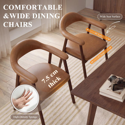 MALOL Wooden Dining Chairs Set of 6, PU Leather Chairs for Dining Room with Armrest