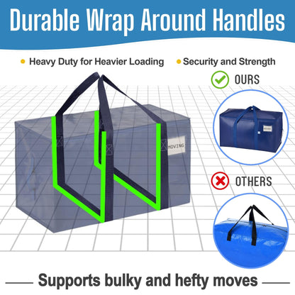 VENO 6 Pack Extra Large Moving Bags with Zippers & Carrying Handles, Heavy-Duty Storage Tote Moving Boxes for Space Saving (Blue-6 Pack)