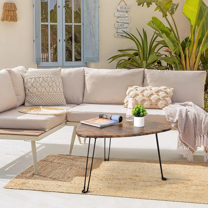 FEUFOAM Folding Coffee Table Triangle Designs Oval Coffee Tables Mid Century Wooden Triangular Accent Table with Metal Legs Foldable Industrial Sofa