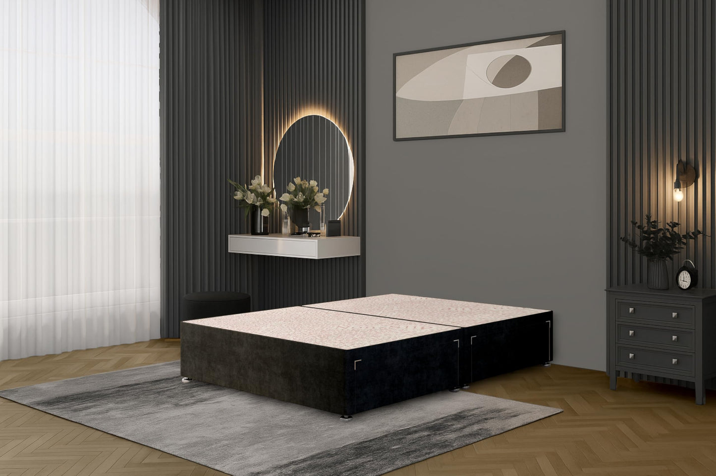 Bed Centre Flexby Divan Bed Base Only with 2 Drawers (Same Side), No Headboard - Available in 3FT, 4FT, 5FT & 6FT