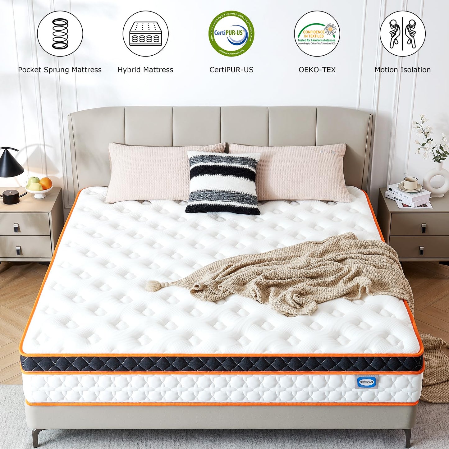 SEZMOONSI Single Mattress 3FT, Gel Memory Foam, Individually Pocket Sprung, Medium Firm, Motion Isolation