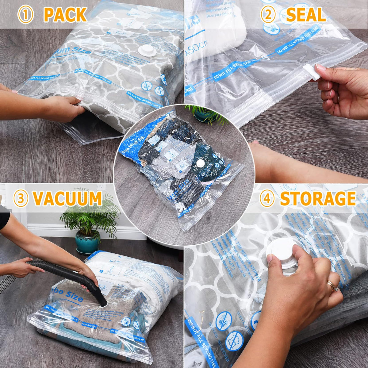 Vacuum Storage Bags,10 Small Space Saver Sealer Bags, Vacuum Bags for Clothes, Pillows, Comforters, Blankets, Beddings