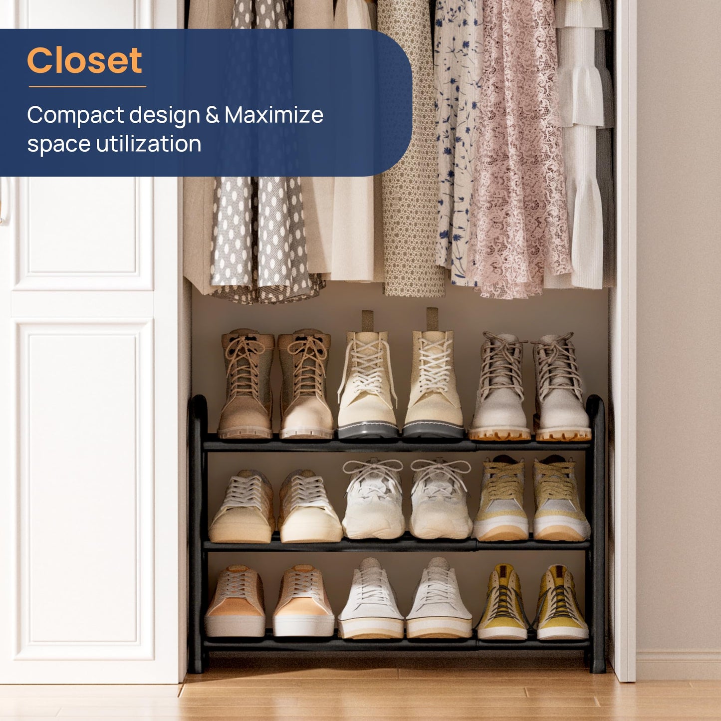 ENJOYBASICS Expandable Shoe Rack, 3 Tier Adjustable Shoe Storage Shelf