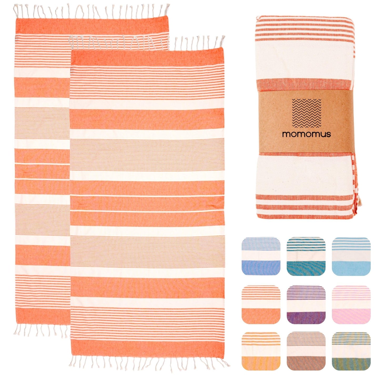 MOMOMUS 2 Pack XL Fouta or Cotton Beach Towels for Adults - Compact, Ultra-Soft, Absorbent - Extra Large Beach Towels for Adults - Salmon 90x180cm