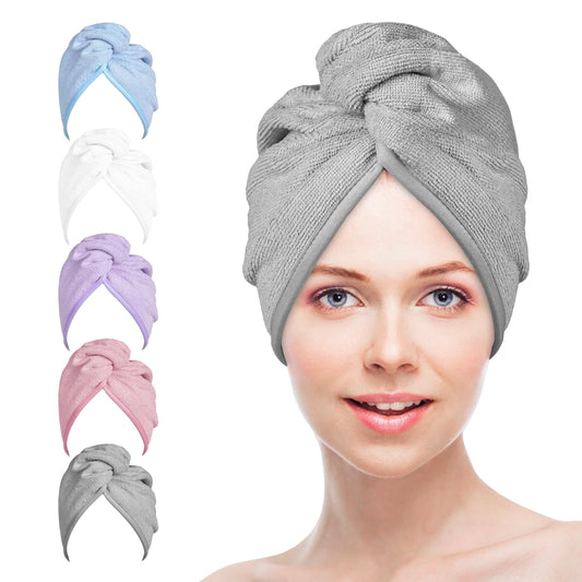 Microfiber Hair Towels Wrap Turban: 5 Packs Curly Hair Quick Dry Towel Set for Women - Hair Drying Towel Hair Dryer Shower Cap & Hair Accessories for