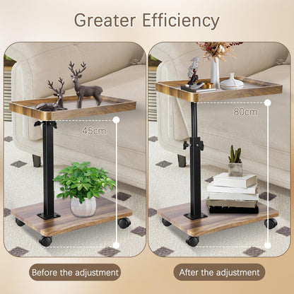 Turmegtt Adjustable Side Table C Shaped Side Table with Wheels