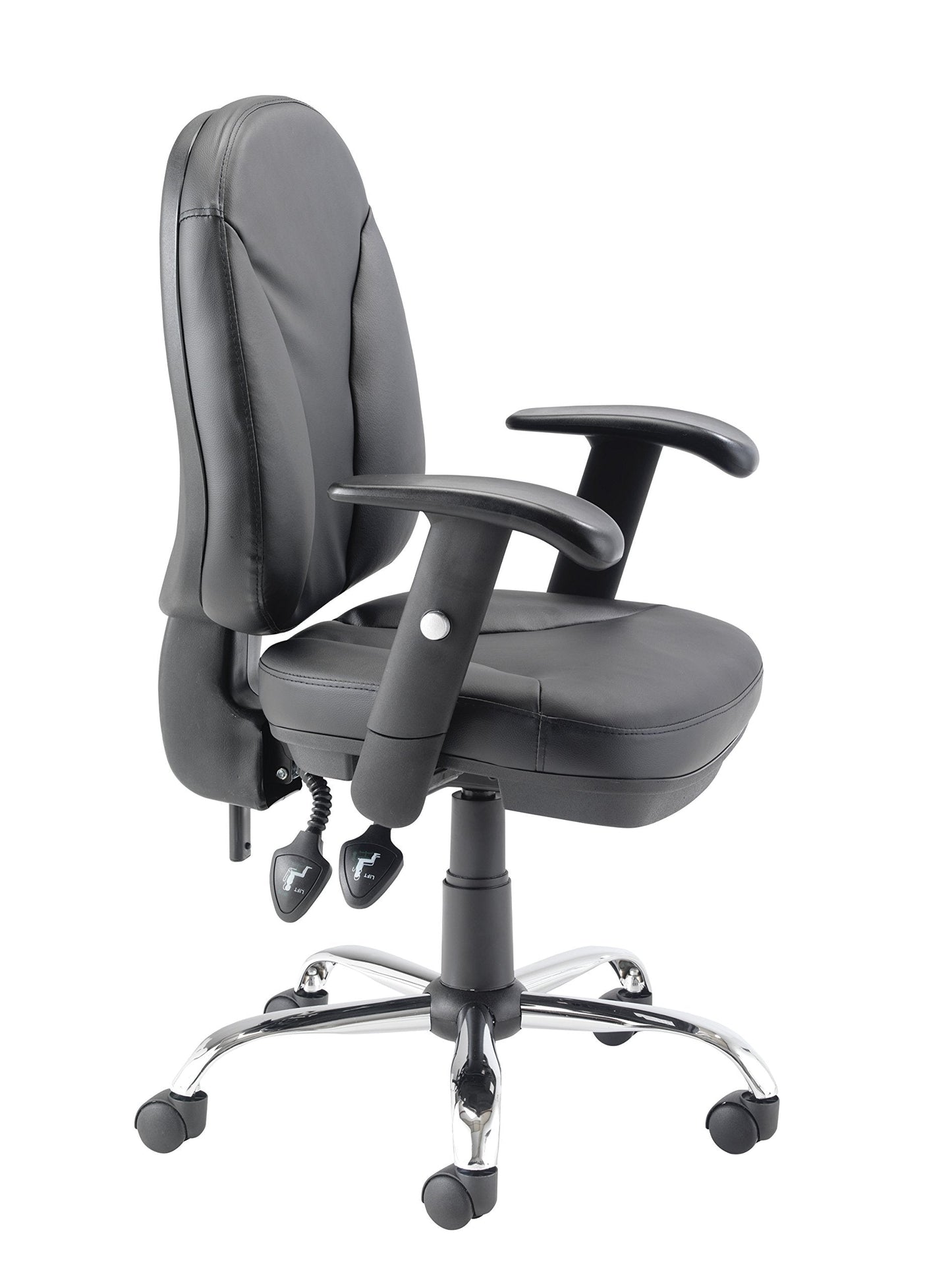 Office Hippo Ergonomic Office Chair with Adjustable Arms, Leather Office Chair with Arms, Desk Chair for Home Office, Swivel, Black