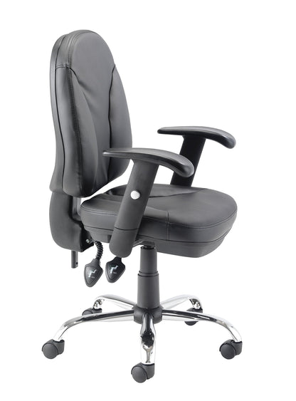 Office Hippo Ergonomic Office Chair with Adjustable Arms, Leather Office Chair with Arms, Desk Chair for Home Office, Swivel, Black