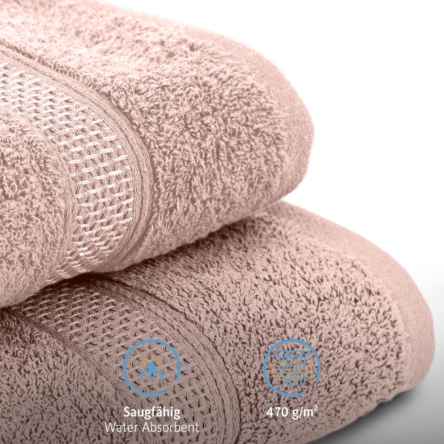 Komfortec Set of 2 Hand Towels 50 x 100 cm 100% Cotton Terry Towelling Soft Pink