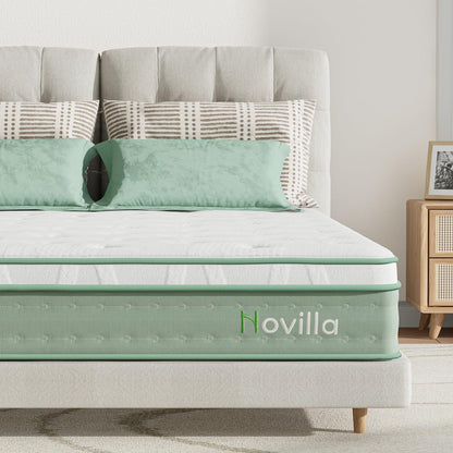Novilla Double Bed Mattresses 27cm 3-Zone Gel Memory Foam Pocket Sprung Mattress 4FT6 Firm Hybrid Mattresses with Oeko-tex Knitted Fabric and