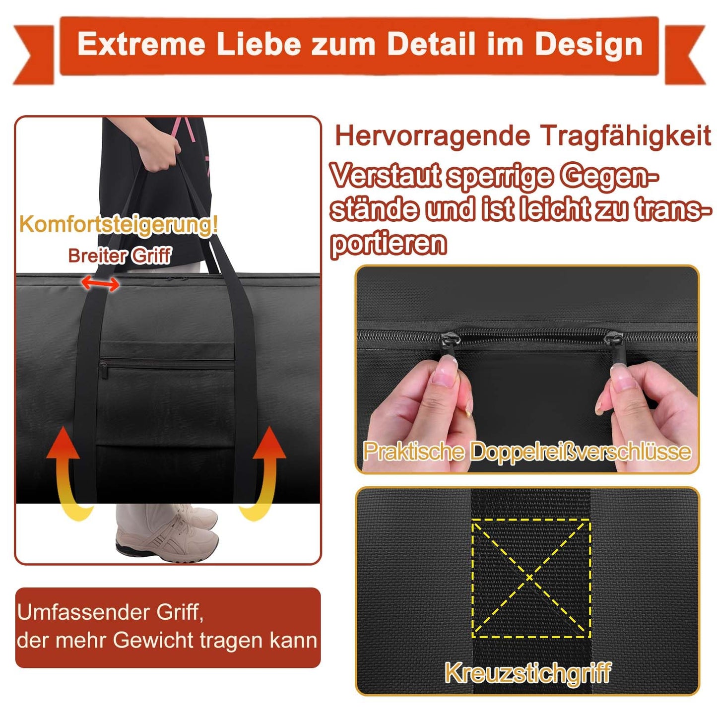 DSDCDJ Large Storage Bag, Heavy-Duty Moving Bags with Zips Handle, Black., 70x30x45cm, Nylon
