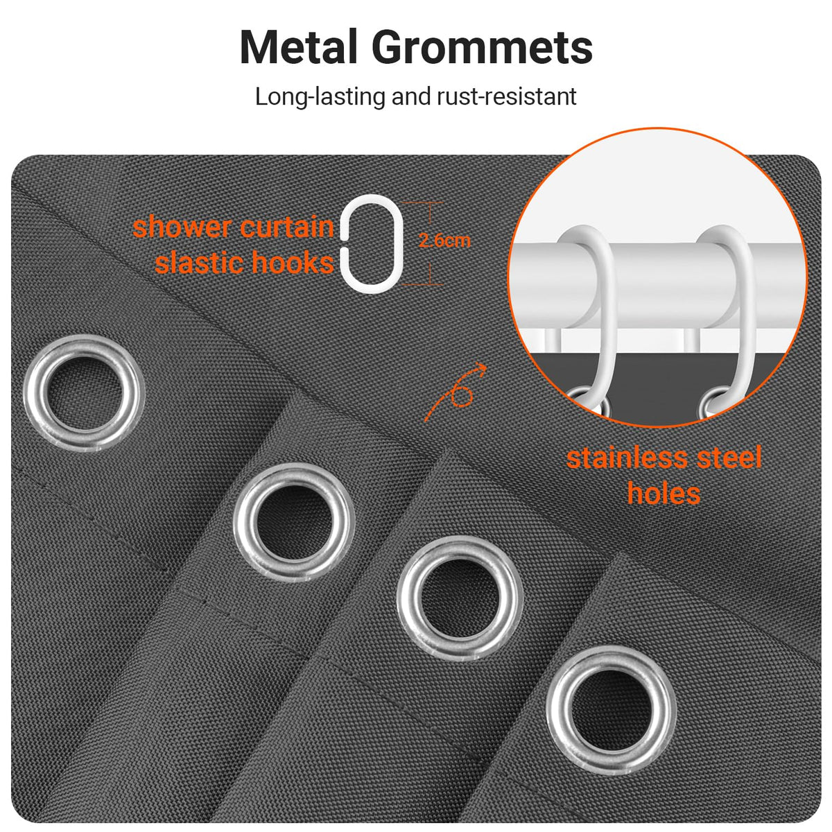 Lerores Shower Curtain, 200 x 220 cm, Dark Grey, Weighted Hem, Anti-Mould Textile, Water-Repellent