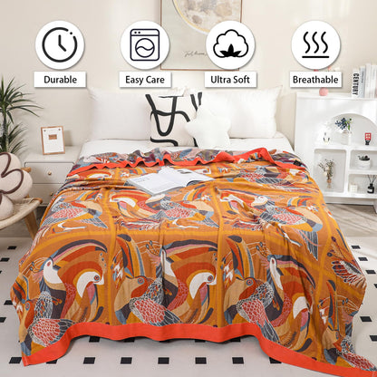 VANJOROY Double-sided Sofa Large Bed Throw Blanket, 100% Organic Cotton Warm Soft Bohemian Throw for 2 3 Seater Settees Armchair Couch and Bed.