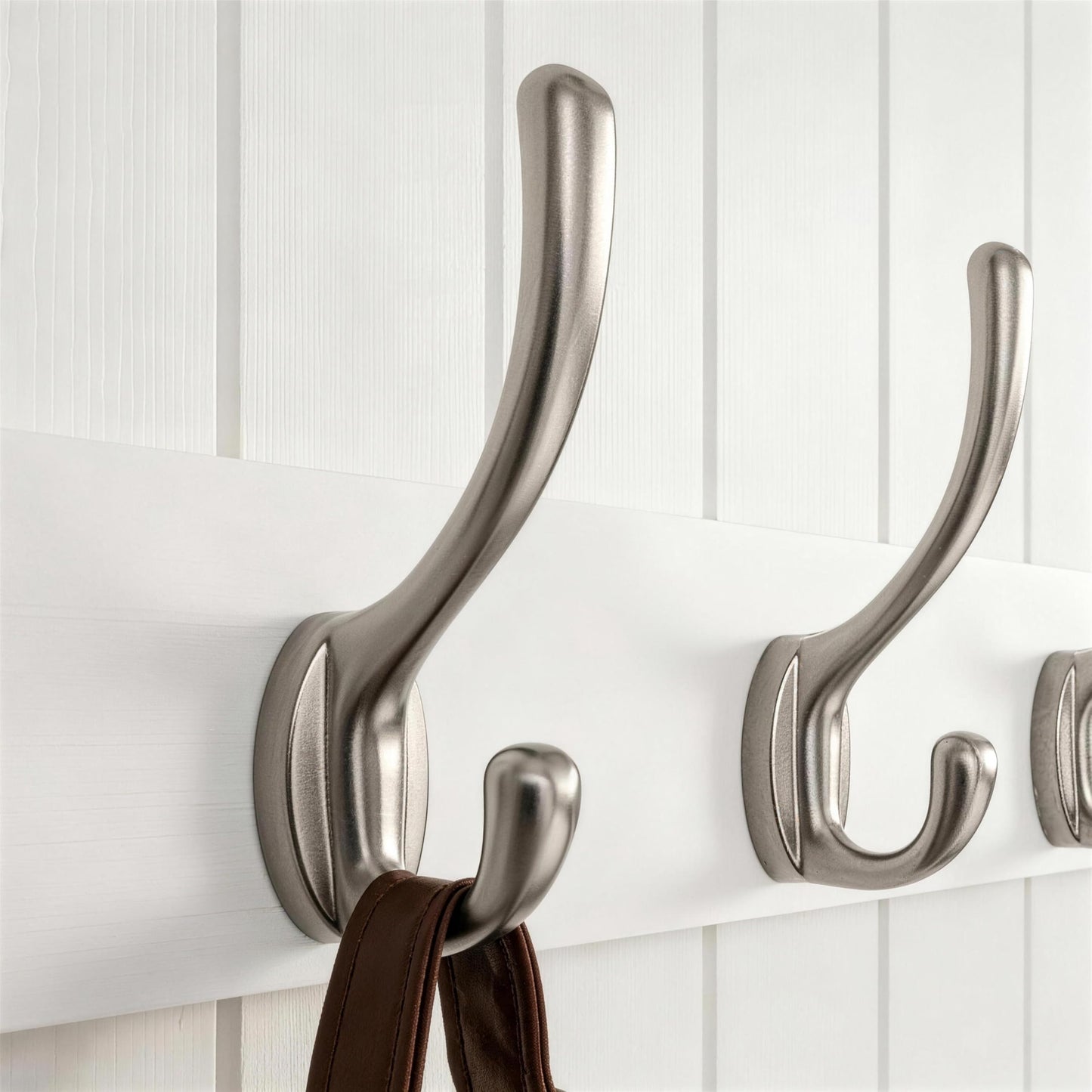 HONSKY Wall Coat Rack - 8 Double Hooks (56cm) | Wooden & Metal Towel/Coat Hanger for Entryway, Bathroom, Bedroom, Garage | Easy Install
