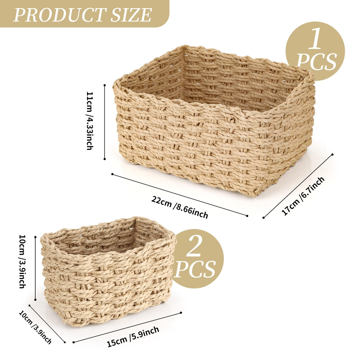 Aramanara 3 Pcs Woven Storage Baskets for Shelves, Wicker Hamper Basket