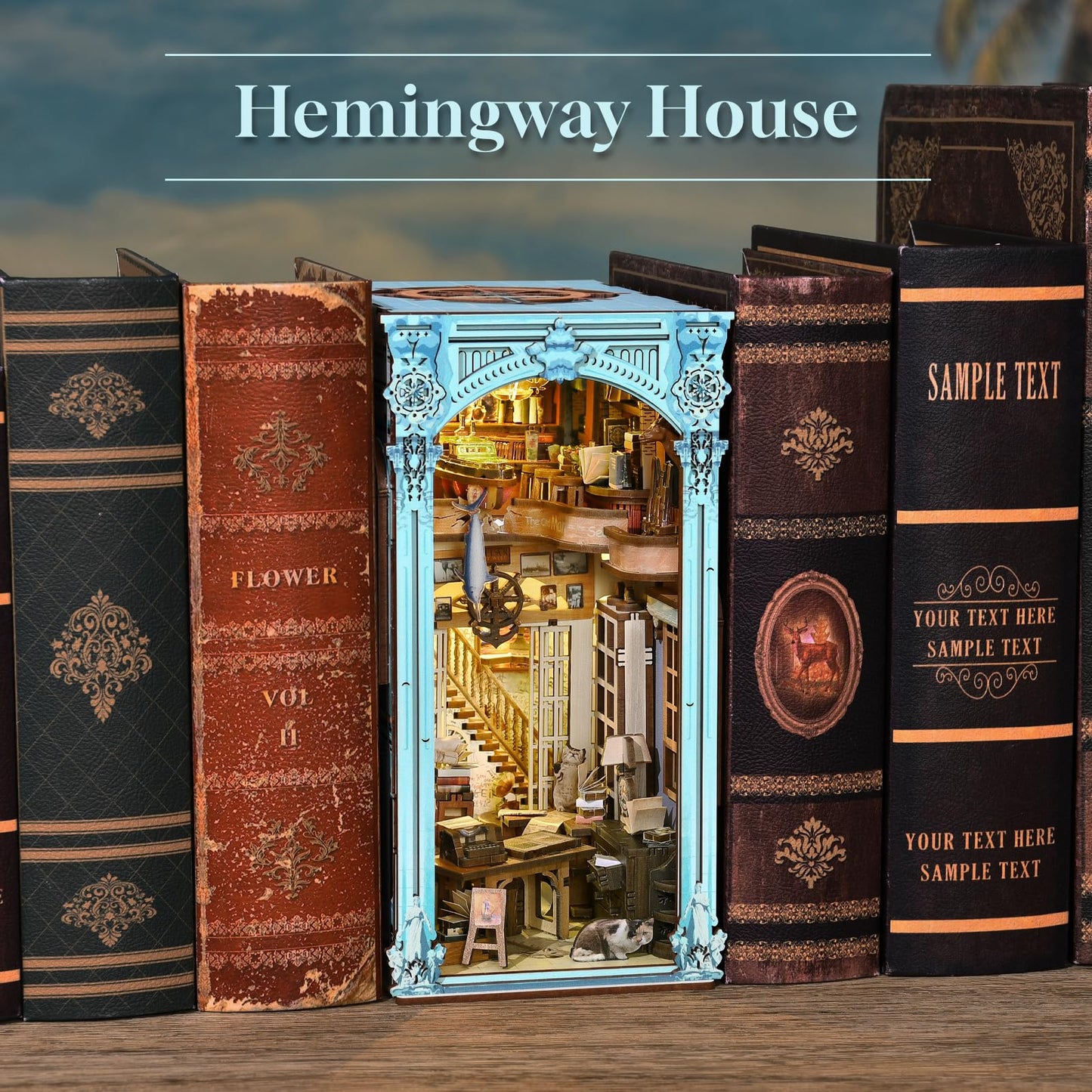 Minicity Book Nook Kit, DIY Dollhouse Booknook, Book Nook Miniature Kit for Bookshelf Insert Decor Crafts for Adults Teen Halloween, 3D Wooden Puzzle