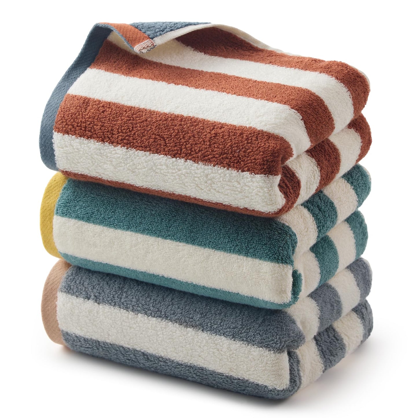 REDKISS 3 Pack Striped Hand Towels for Bathroom - 100% Cotton Decorative Hand Towel Set, 32x72cm, Soft Absorbent and Quick-Dry Towels for Bathroom