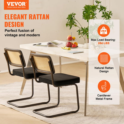 VEVOR Rattan Chairs, Set of 2, Mid Century Modern Dining Chair, Upholstered Velvet Accent Chair with Rattan Back