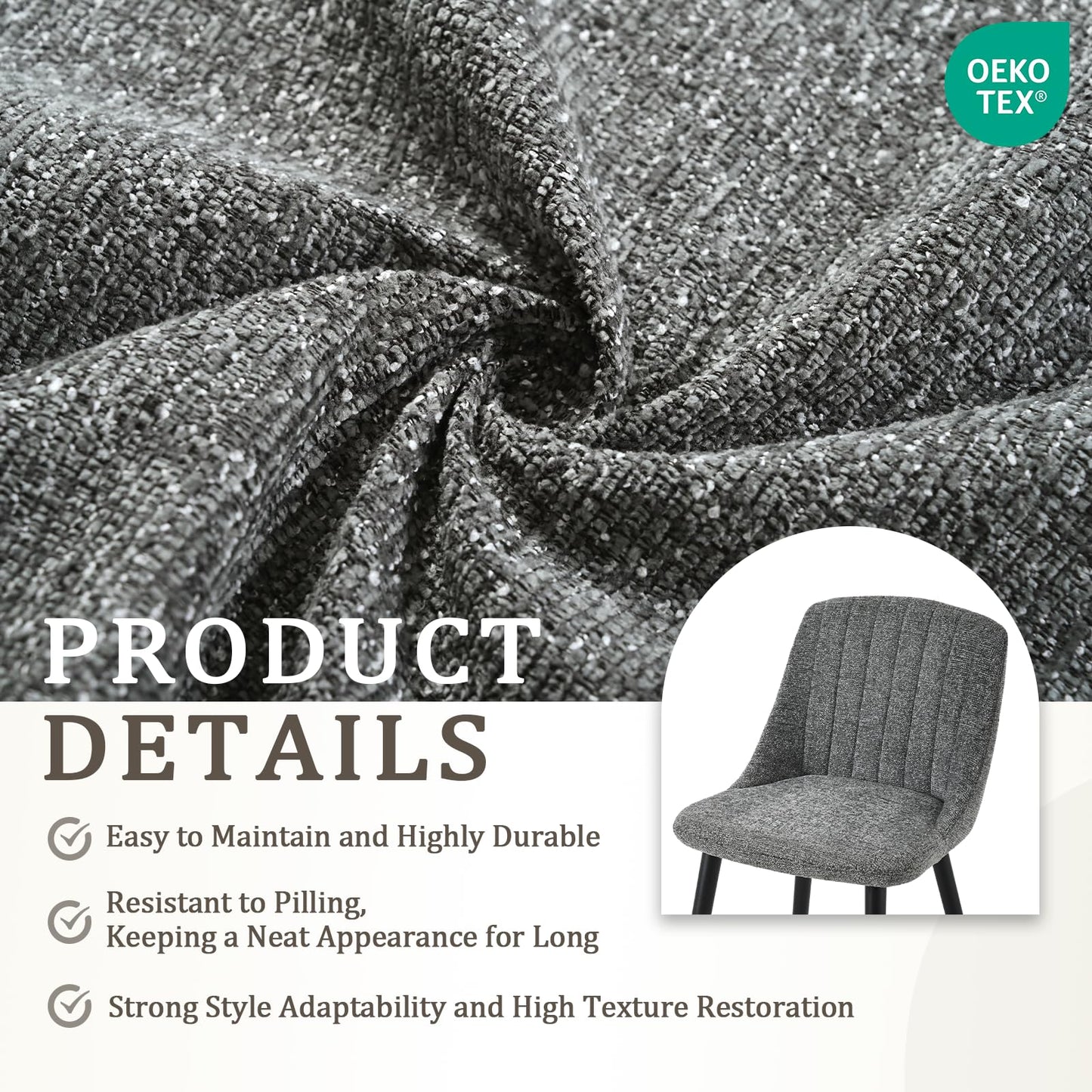 Goeurvant Dining Chairs Set of 4 Upholstered Armchairs with Wooden Legs Kitchen Chairs for Living Room, Grey-Chenille