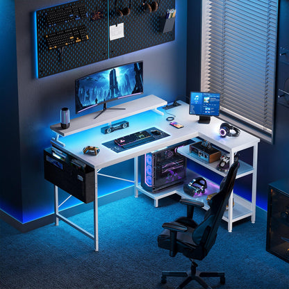 Coleshome L Shaped Gaming Desk with LED Lights & Power Outlet, 100x70 cm