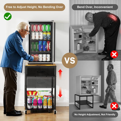 Housolution Mobile Mini Fridge Stand with Storage, Height Adjustable