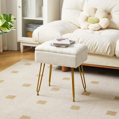YMYNY Storage Ottomans, Chair Stool Upholstered, Footstool, Modern Teddy Fleece Material, Dressing Table Stool, Pouf Couch Stool, Metal Legs, for