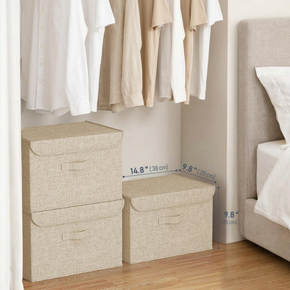 Homsorout Foldable Storage Boxes with Lids - Wardrobe Organiser Bin with Handle Fabric Basket Containers for Clothes, Book, Shelf, Office