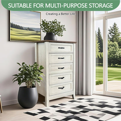 Crevyteg 5 Drawer Tall Dresser for Bedroom – Sturdy Steel Frame, Collapsible Drawers, Easy Pull Handles – Wooden Storage Chest
