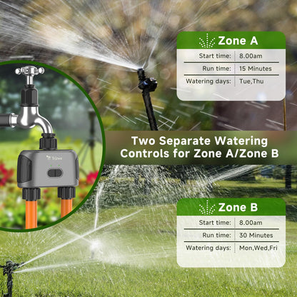 TRJZWA Dual Port WiFi Water Timer, 2024 Latest Irrigation Timer Water Timers for Irrigation, Automatic Watering System with WiFi Remote and Voice